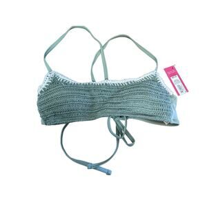 Xhilaration Crochet Bikini Top M Sage Green Bralette‎ Back Tie Crisscross Swim